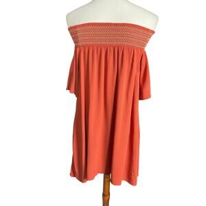 Mitto Shop Orange Off Shoulder Mini Dress with Pockets Women Size Medium Flowy